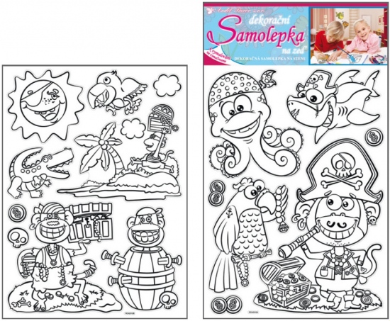 Samolepky na zeď piráti k vymalování 2 archy,35x25,5 cm 