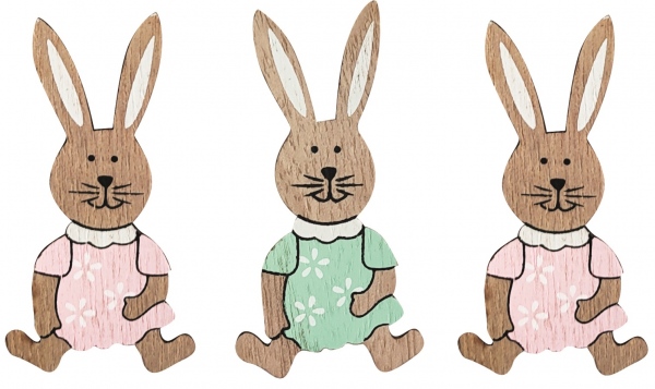 Zajíc dřevěný 6,5 cm na kolíčku 3 ks pastelové barvy