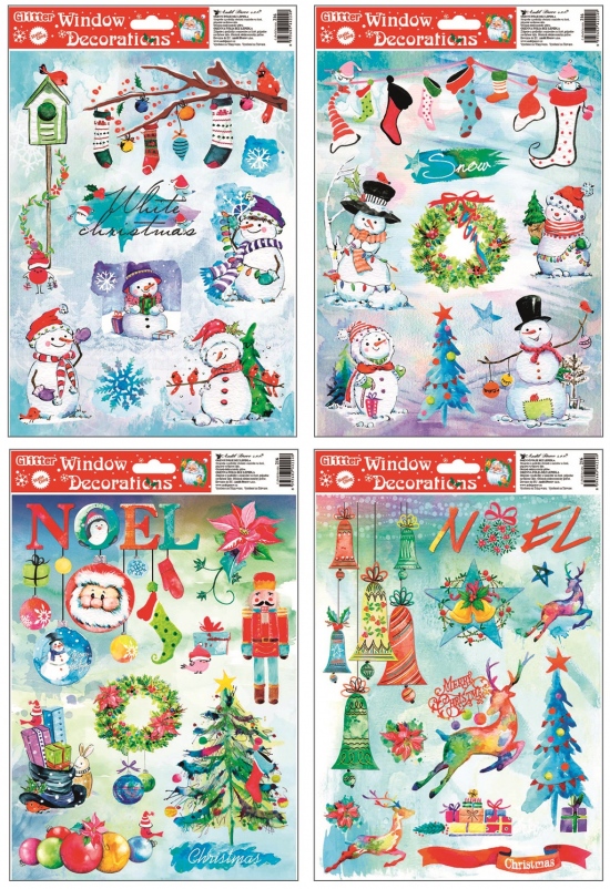 Okenní fólie s glitrem barevné Vánoce 30x20 cm