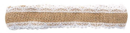 Stuha jutová s bílou krajkou šířka 3,5 cm, 2 m