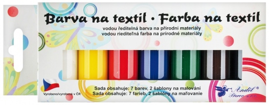Barvy na textil tmavý a barevný, sada 7 x 20 g + šablony 