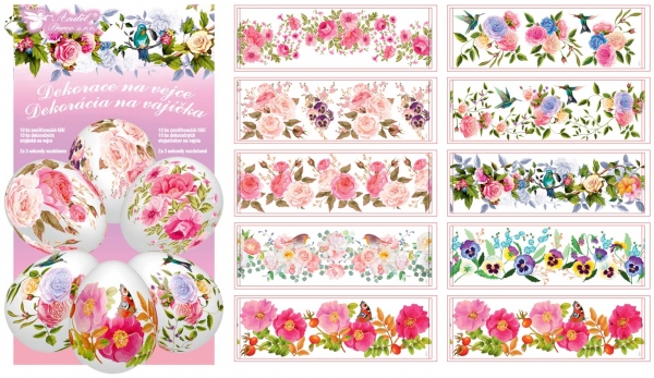 Smršťovací dekorace na vejce rozkvetlé 10ks+10stojánků