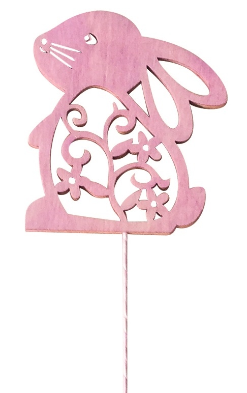 Dřevěný zajíc 8 cm růžový + drátek 