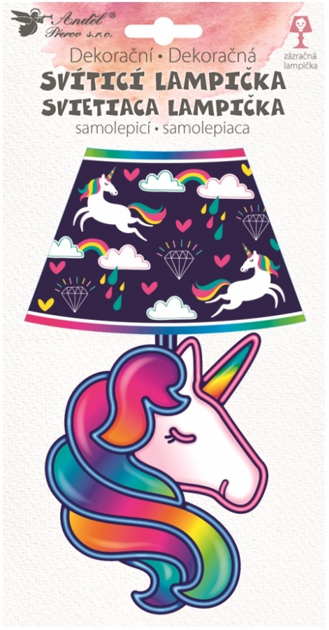Lampička samolepicí svítící LED jednorožec 27 cm