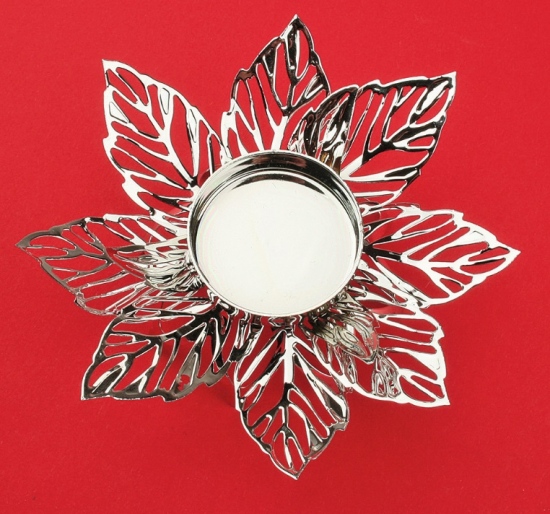 Kovový svícen stříbrný jemný květ,12cm, na čajovou svíčku