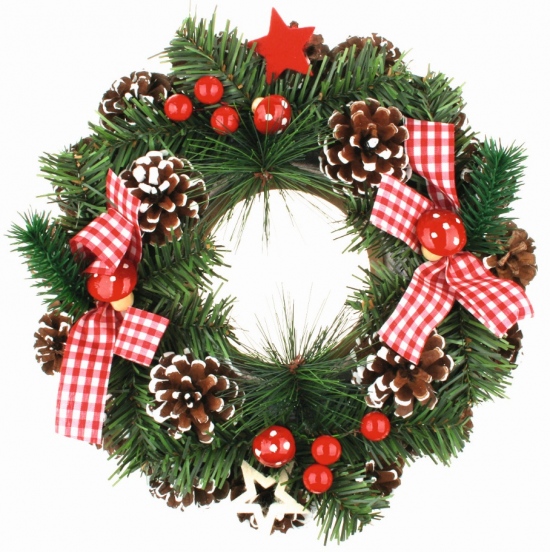 Věnec šiškový s károvanou mašlí 30 cm