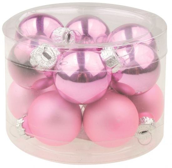 Sada skleněných baněk růžových 2,5 cm, 12ks 