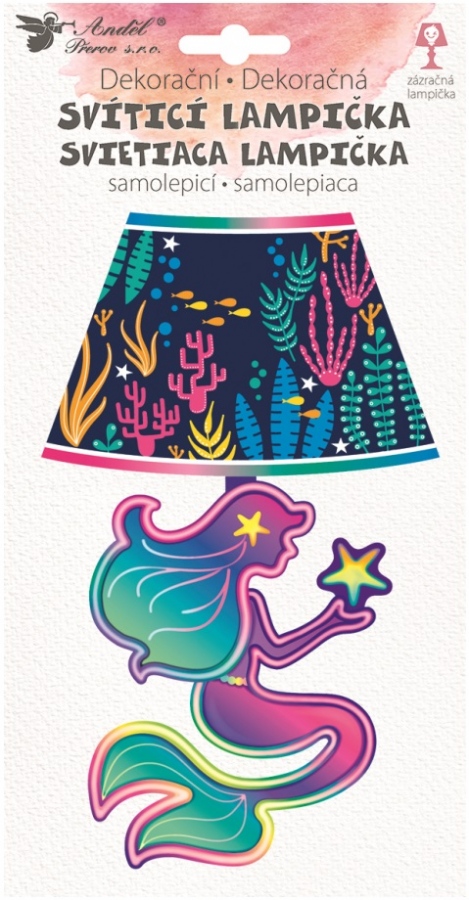 Lampička samolepicí svítící LED mořská panna 27 cm