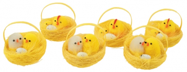 Kuřátka v košíku 5 cm, 6 ks v krabičce