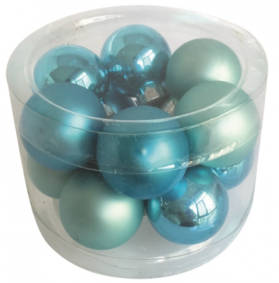 Sada skleněných baněk tyrkysová 2,5 cm, 12 ks 