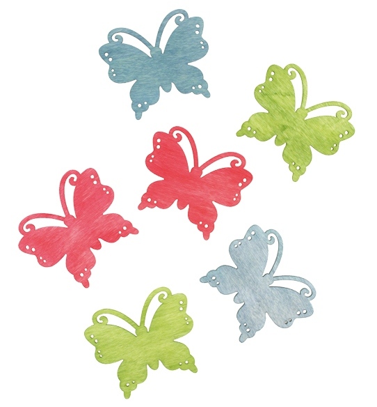 Dřevění motýli 6 cm, 6 ks 