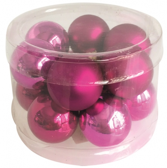 Sada skleněných baněk tmavě růžová 2,5 cm, 12 ks 