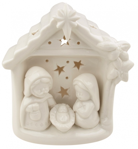 Betlém porcelánový bílý s LED osvětlením 12 cm