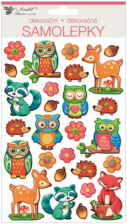 Samolepky lesní zvířata plastické 14 x 25 cm 