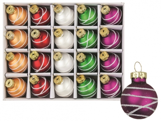 Sada skleněných baněk 5 barev 2,5 cm, 20 ks 