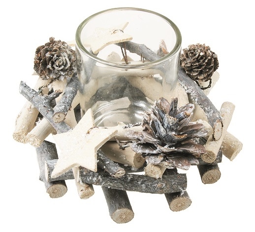 Svícen z větviček se skleněným kelímkem 13 cm
