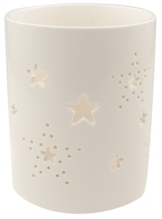 Svícen keramický bílý s hvězdami 13 cm