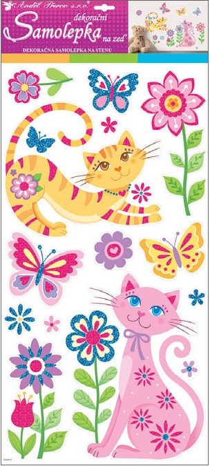 Samolepky na zeď kočky s glitry 60x32 cm 