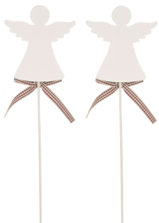 Anděl dřevěný bílý 7 cm + špejle, 2 ks zápich