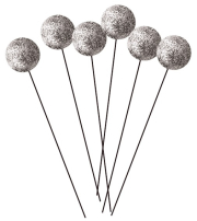 Kuličky na drátku stříbrné s glitrem 1,5 cm, 12 ks