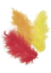 Dekorativní peříčka Marabu mix - červená, žlutá, oranžová 15 ks / 10 cm