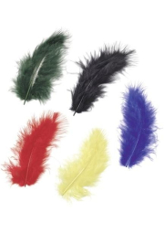 Dekorativní peříčka Marabu mix - žlutá, červená, modrá a zelená a černá 15 ks / 9 cm