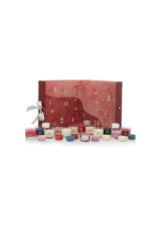 YANKEE CANDLE dárková sada Adventní kalendář kniha, 12 ks votivních svíček ve skle + 12 ks čajových svíčkek + svícen