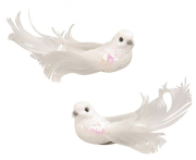 Ptáčci na klipu s glitry bílí 8 cm, 2 ks 