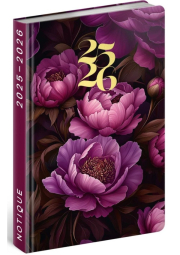Diář 18měsíční 2025/2026 Petito - Fialové květy, 11 x 17 cm