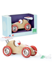 Vilac Tahací závodní auto přírodní s červeným křídlem