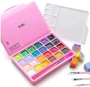 HIMI kvašové barvy - Jelly Cup Gouache Set - 24 Colours + 3 Brushes (Pink Case Edition)