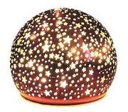 Svítící skleněná koule s hvězdičkami – vínová, o 10 cm, teplá bílá, 10 LED, časovač