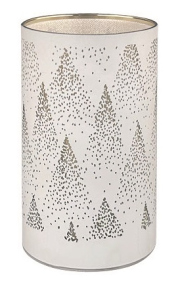 Svítící skleněný válec se stromy – bílý, 15 x 9 cm, teplá bílá, 10 LED, časovač