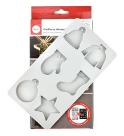Silikonová odlévací forma, vánoční ozdoby, 6 motivů + šablona