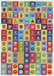 12mm čtverečkové samolepky s různými motivy, české nápisy, 5 archů, 585 nálepek