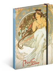 Notes Alfons Mucha – Hudba, linkovaný, 13 × 21 cm