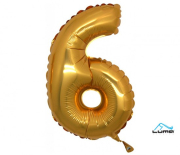Balónek foliový č. 6 zlatý 101cm Luma
