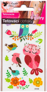 Tetovací obtisky s glitry 10,5 x 6 cm - sovy