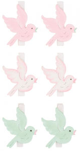 Ptáček dřevěný 4,5 cm na kolíčku 6 ks pastelové barvy