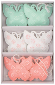 Motýl s kytičkami kovový na zavešení 6 ks, 4 cm pastelové barvy