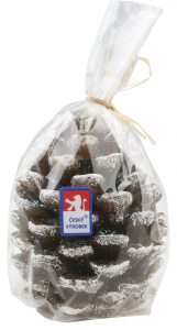 Svíčka šiška hnědá s bílými glitry, 6 x 9 cm