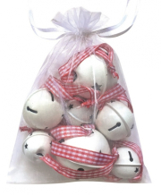 Rolničky bílé s mašlí mix velikostí (3,4,5 cm) 8 ks v organzovém pytlíku