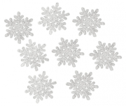 Vločky dřevěné s glitry, 5 cm 8 ks stříbrné