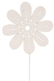 Dřevěná kytka 8 cm bílá + drátek 