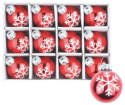 Sada skleněných baněk červených s bílou vločkou 3 cm, 12 ks 